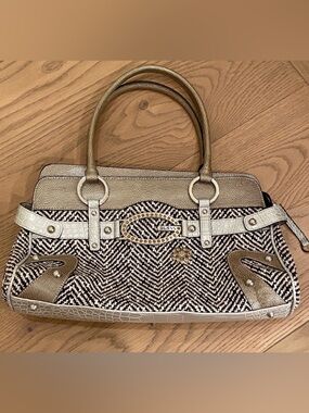 Y2K GUESS Tweed Metallic Handbag with Rhinestones and Embellishments